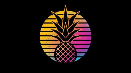 Pineapple on colorful grunge background. Retro logo on the white background, perfect for t-shirt, vintage grainy pineapple.