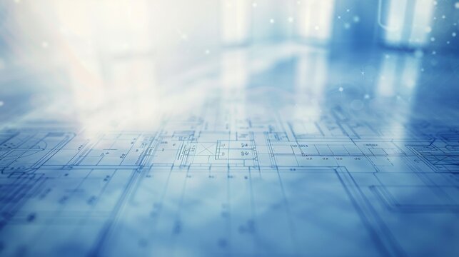 Abstract defocused background image of Blueprint Perspectives D featuring a soft dreamlike atmosphere with blurred blueprint fragments tered throughout symbolizing the everevolving .