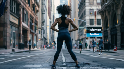 Fototapeta na wymiar Young african american woman in sportswear running in the city.