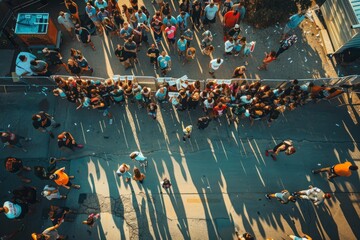 Overhead Drone Capture of Dense Festival Crowd in City Square
