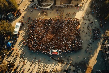 Aerial Shot of Crowded Event Gathering from Drone Perspective
