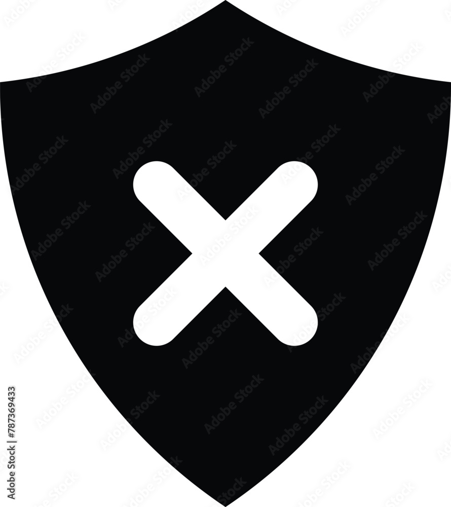 Poster shield insecure with cross mark icon . insecure shield icon vector isolated on white background