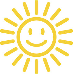 Yellow smiling sun icon isolated on white background . Happy sun icon vector