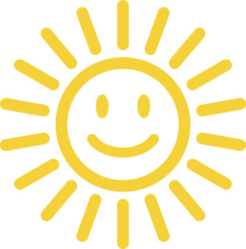 Yellow smiling sun icon isolated on white background . Happy sun icon vector