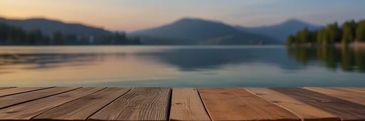 Fototapeta na wymiar Empty table near to sea, river or lake, blur background summer time