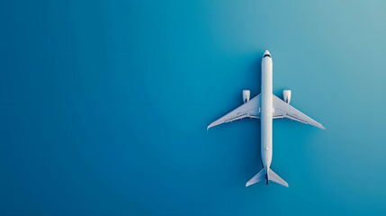 Naklejka premium Plane with white flight path on blue background copy space : Generative AI