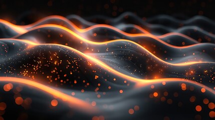 Abstract wave background with glowing particles 3d rendering