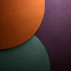 秋冬用の抽象正方形バナー。紫背景の上に重なるオレンジと緑の円