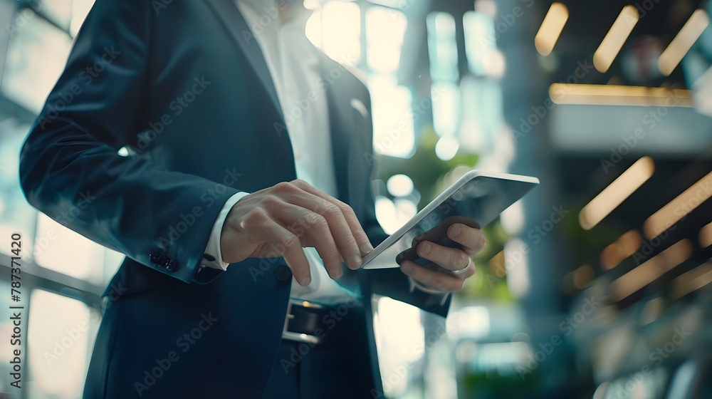Poster he knows how to handle business the smart way shot of a young businessman using a digital tablet in 