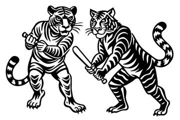 the-tigers-are-playing-cricket vector illustration