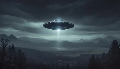 Foto auf Leinwand World UFO Day. Ufologist's Day. Unidentified flying object. UFOs on earth © Vladislav