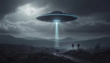 Abwaschbare Fototapete World UFO Day. Ufologist's Day. Unidentified flying object. UFOs on earth © Vladislav