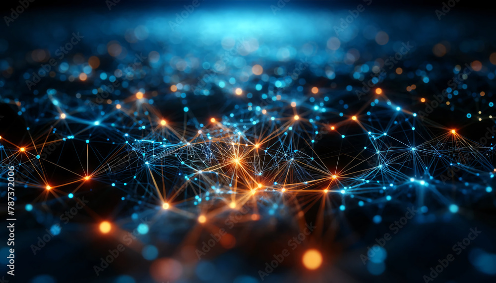 Fototapete a futuristic network grid with a dynamic, interconnected mesh of lines and nodes