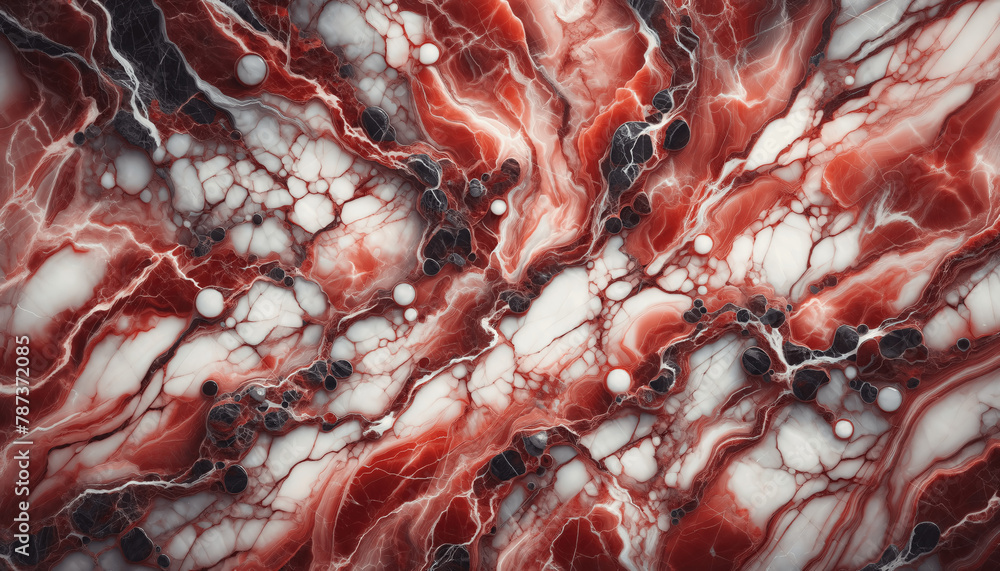 Poster a background showcasing a high-resolution texture of red marble with intricate white veining