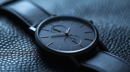 Closeup of a sleek and modern watch with a vegan leather s highlighting the crueltyfree and sustainable alternative to traditional leather watch bands. . - obrazy, fototapety, plakaty