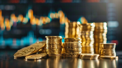 Coins and gold bars at table 