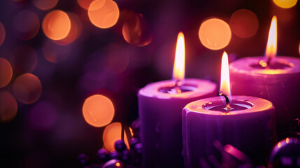 Obraz na płótnie Canvas Advent Candles Purple Votive Candlelight