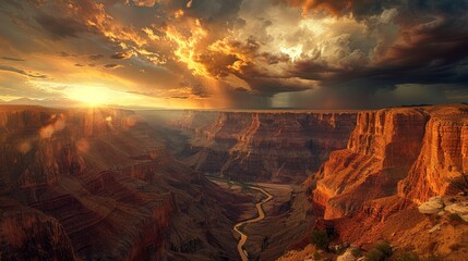 Dramatic Landscapes: A photo of a dramatic canyon landscape with steep cliffs and deep valleys - obrazy, fototapety, plakaty