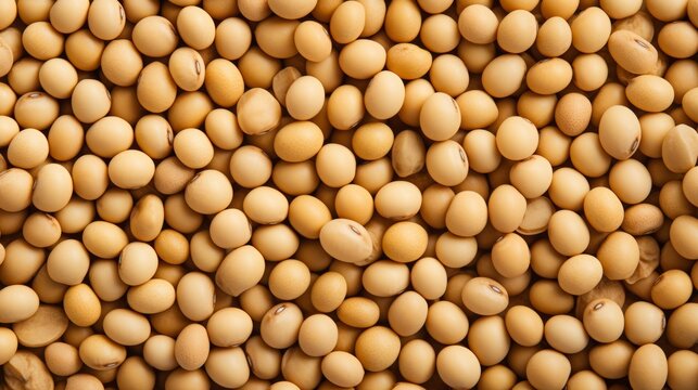 Dry soybean grains, soybeans. Soybean background.