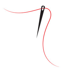 Sewing needle with a long red thread.Vector needle icon on a white background.Vector illustration