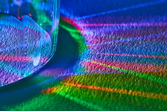 Rainbow Light Refraction on Textured Surface, Macro View