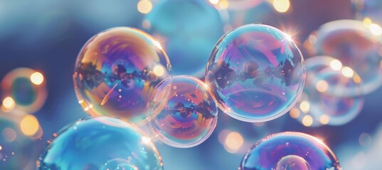 Vivid soap bubbles reflecting a vibrant rainbow spectrum in the colorful background - Powered by Adobe