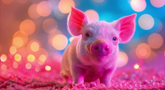 a pig colorful bokeh light background footage
