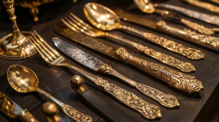 Vintage silverware on a table in a restaurant