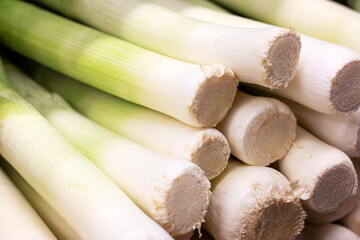 Stack of leeks, staple food in cuisine, natural produce packed with flavor