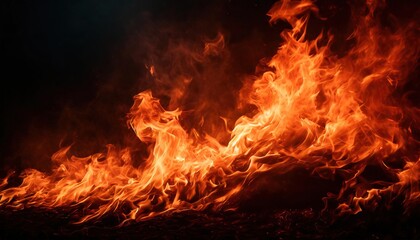 Fire flames on black background. Abstract blaze fire flame texture background