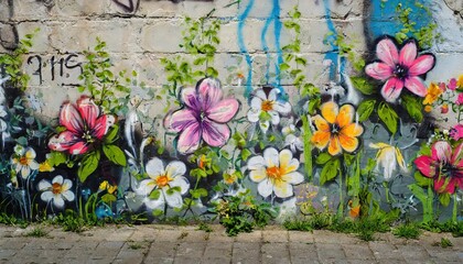 Flowers graffiti on wall 