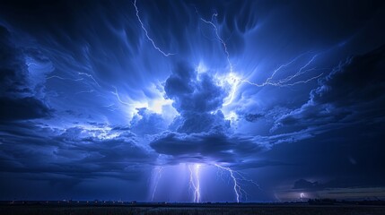 Night Thunderstorm: An image of a thunderstorm at night, with multiple lightning strikes creating a spectacular light