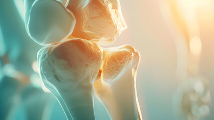 Medical poster image of the bones of the knee the joint in the knee Arthritis inflammation fracture cartilage Copy space : Generative AI - obrazy, fototapety, plakaty
