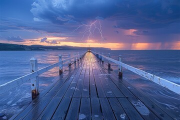 Wooden Pier Struck by Lightning Bolt