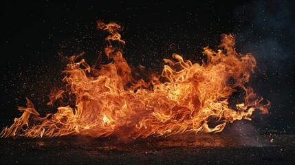 Fire isolated against a black backdrop