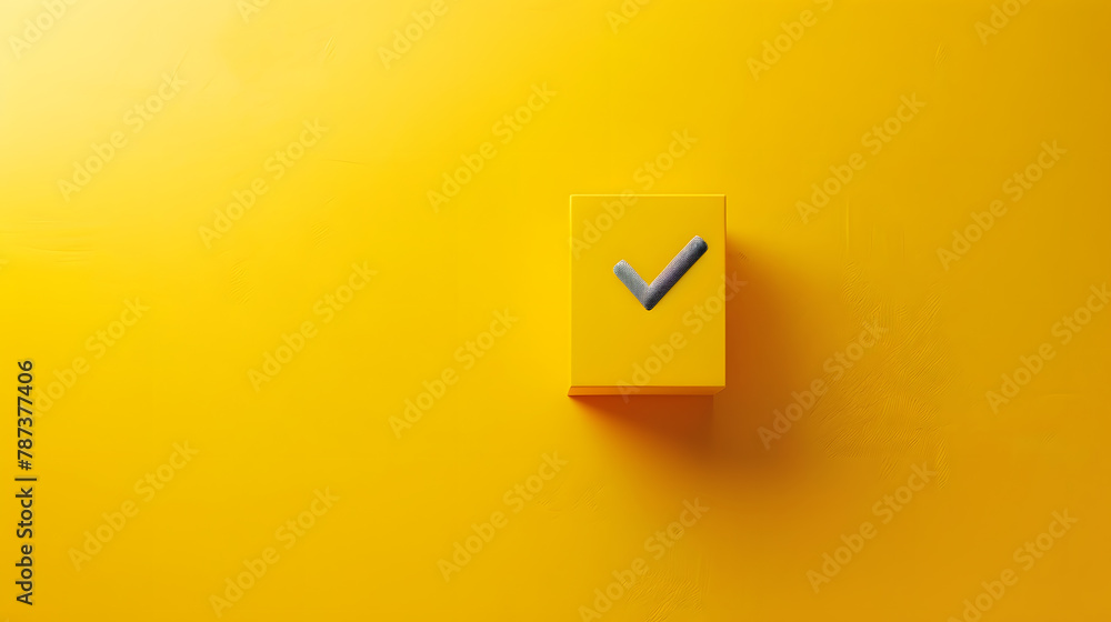 Poster ubes with check mark on yellow background checklist concept with copy space : generative ai