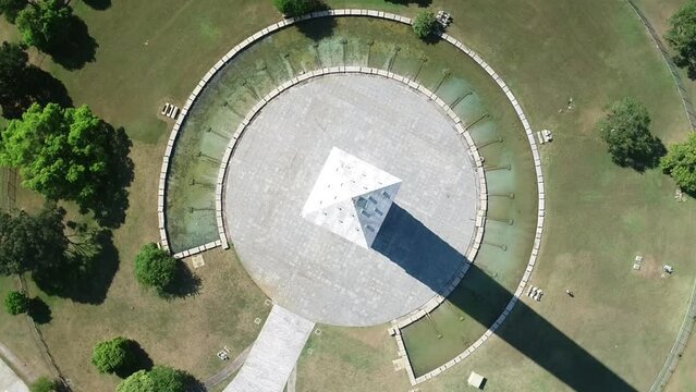 Aerial view of Ibirapuera Park - Parque Ibirapuera, Sao Paulo, Brazil. Landmark avenue and buildings of city. Ibirapuera lake. This image is perfect for projects related to events, travel and tourism.