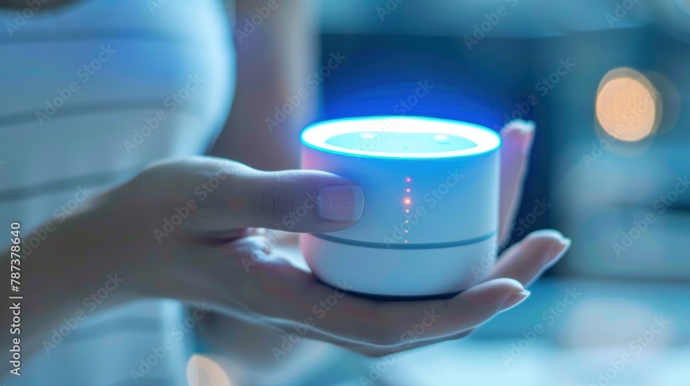 Aufkleber an employee using a digital assistant for productivity and organization.