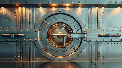 Futuristic metal vault door in secure facility - obrazy, fototapety, plakaty