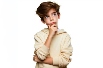 Kid in Thoughtful Posture isolated on a white background