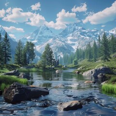 Beautiful mountain landscape, fast stream in the mountains.