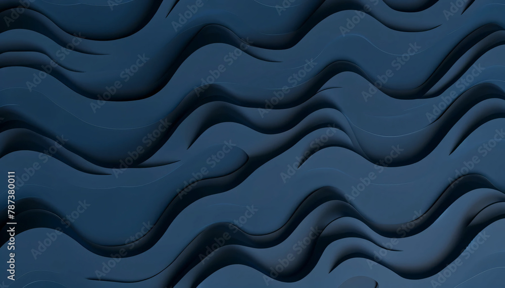 Poster a textured background with layered, wavy shapes in a monochromatic deep blue scheme