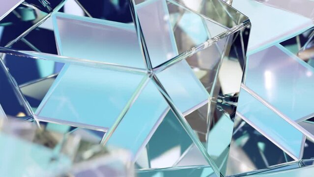 A modern background with the shape of a polygonal crystal. A 3D abstraction of a geometric jewelry surface. a seamless, looped 3D animation.