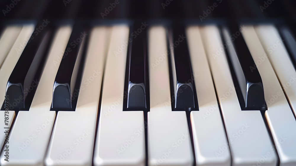 Poster Closeup of piano keyboard Music instruments Copy space Black and White Piano Keys Taken From Above as a Flat Lay Image Piano keys side view with shallow depth of field : Generative AI