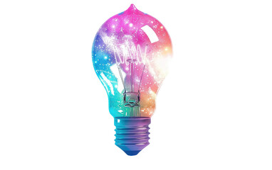 Radiant Luminous Idea Light , A colorful glowing idea bulb lamp isolated on Transparent background.