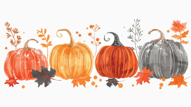 Autumn mood. Hand drawn vector set of Four pumpkins.