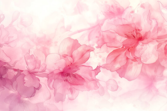 Soft Pink Watercolor Flowers in Full Blossom on Subtle Background.