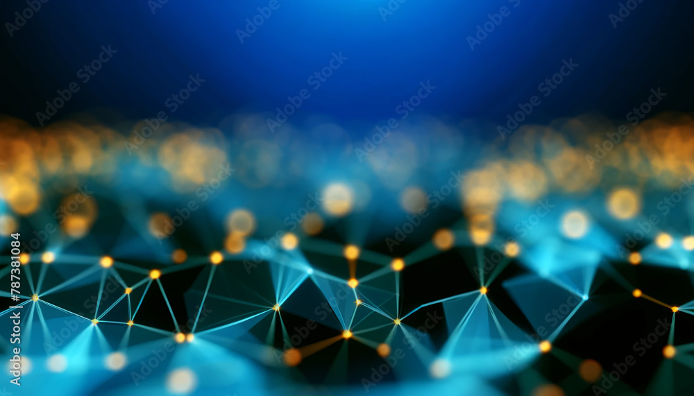 Poster an abstract background image featuring a network of interconnected geometric lines and nodes that gl