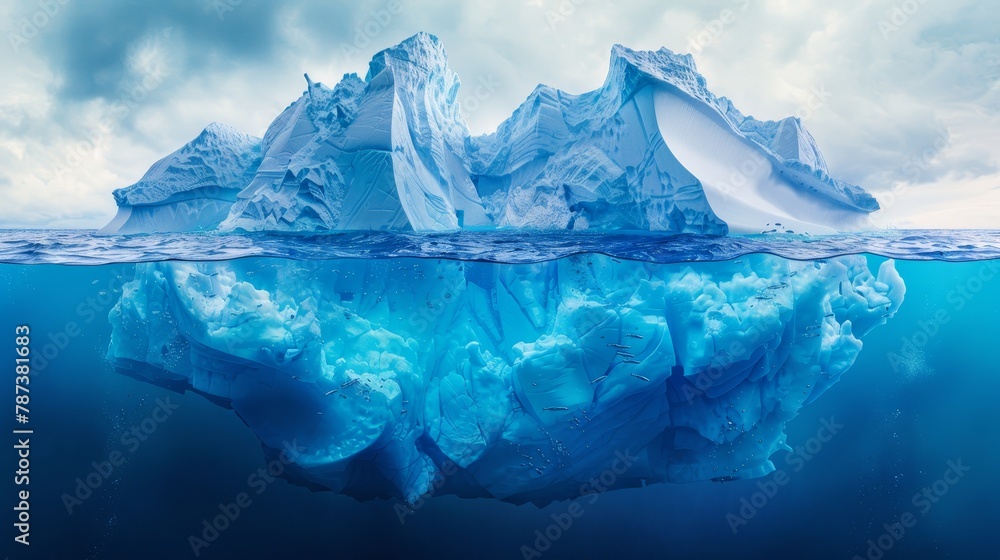 Poster a large iceberg is floating in the ocean with a small portion of it submerged in the water. concept 
