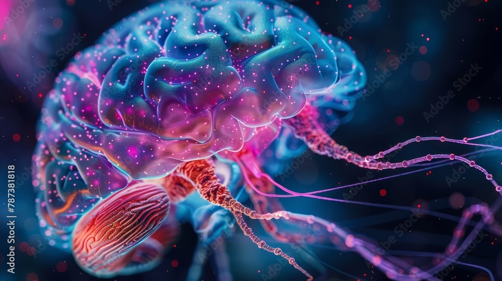 Aufkleber a colorful jellyfish with a brain in the middle. the brain is surrounded by a purple and red color